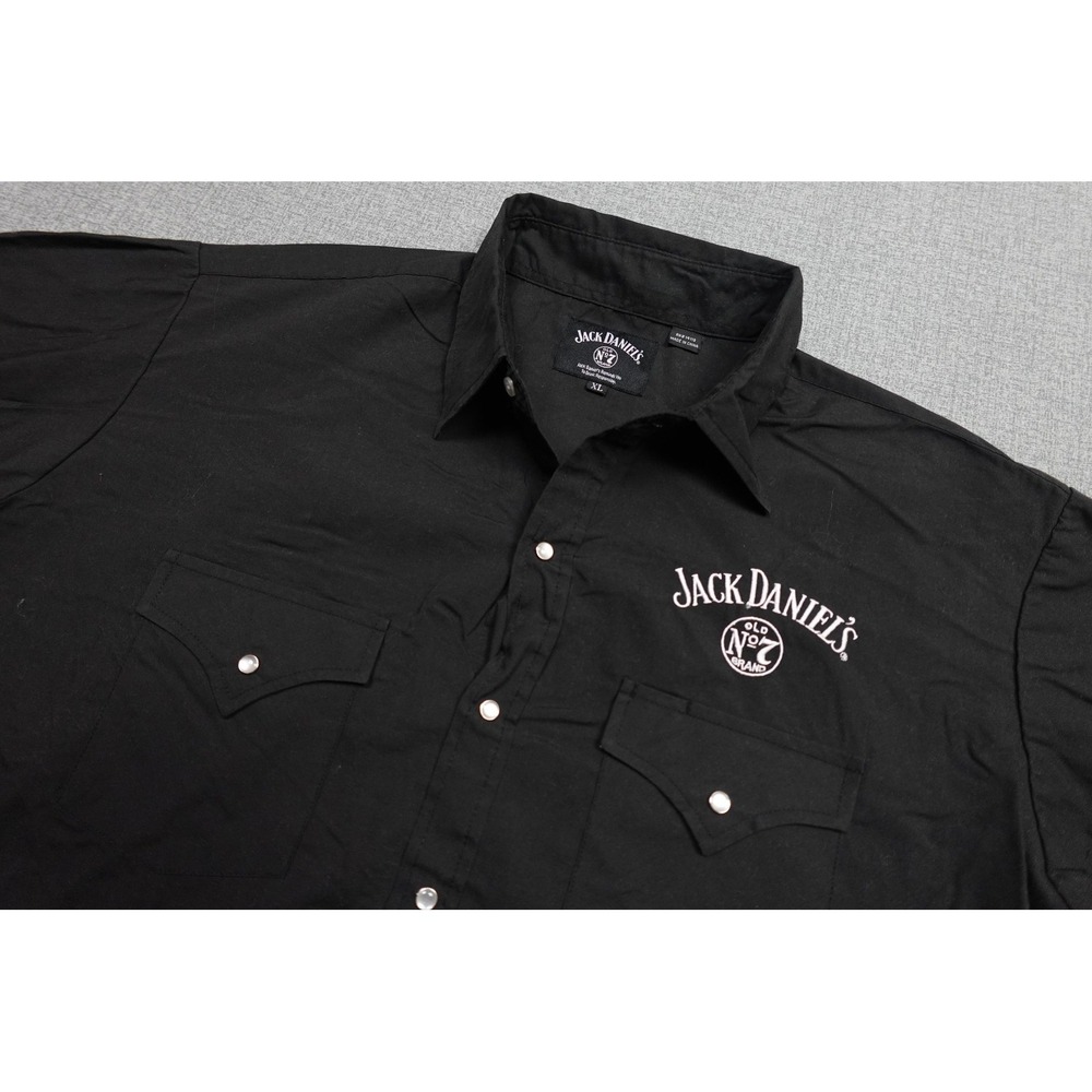 Jack Daniels Shirt Mens XL Black Snap Button Short Sleeve Western Embroidered